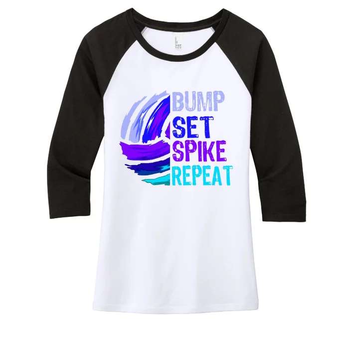 Volleyball Bump Set Spike Repeat Women's Tri-Blend 3/4-Sleeve Raglan Shirt