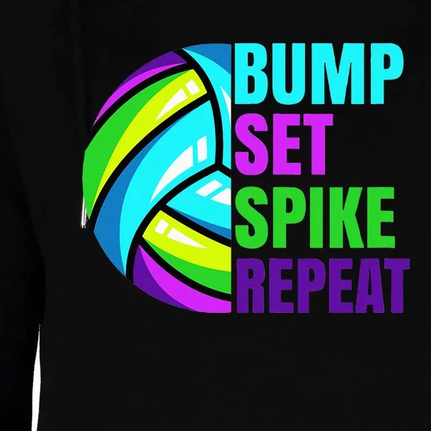 Volleyball Bump Set Spike Repeat Blue Purple Teen Womens Funnel Neck Pullover Hood