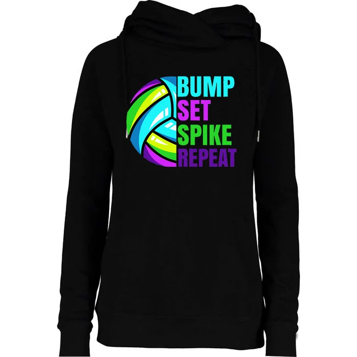 Volleyball Bump Set Spike Repeat Blue Purple Teen Womens Funnel Neck Pullover Hood