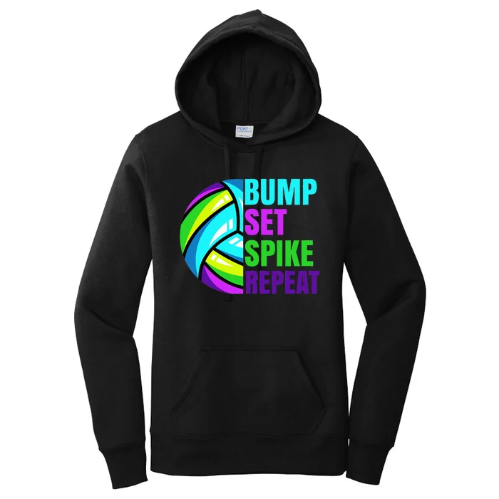 Volleyball Bump Set Spike Repeat Blue Purple Teen Women's Pullover Hoodie