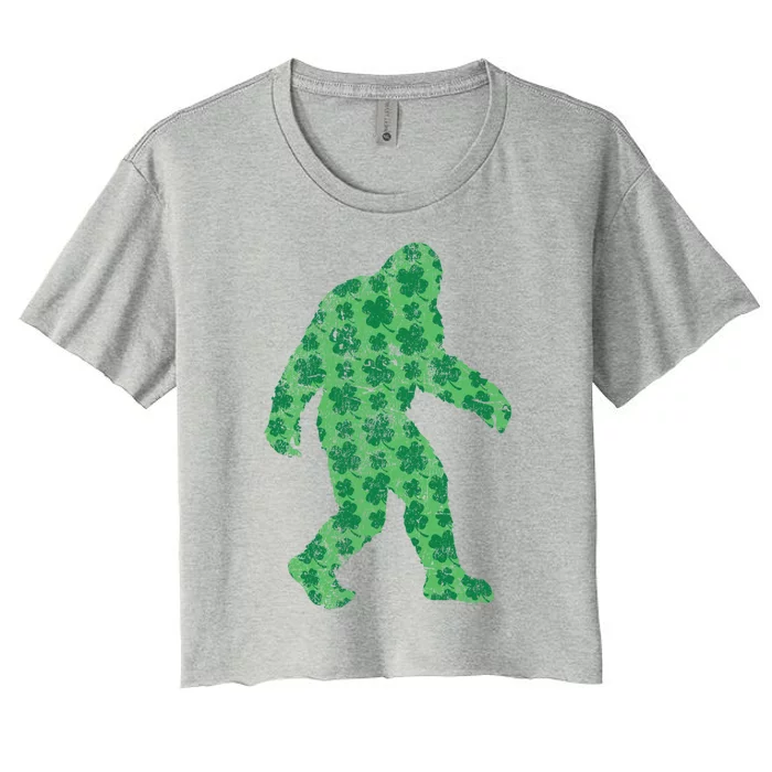 Vintage Bigfoot St Patrick's Day 4 Leaf Clover Sasquatch Meaningful Gift Women's Crop Top Tee