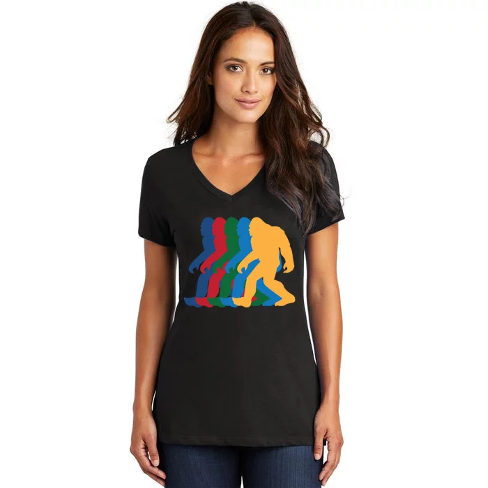 Vintage Bigfoot Silhouette Retro 70s Women's V-Neck T-Shirt