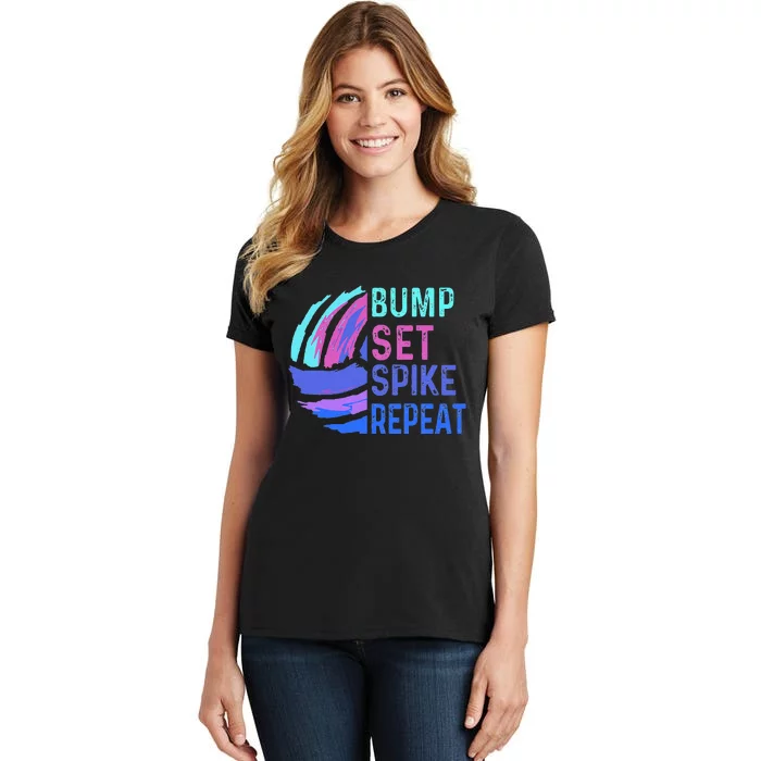 Volleyball Bump Set Spike Repeat Blue Purple Women's T-Shirt