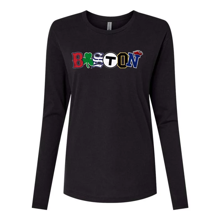 Vintage Boston Sports Fan City Pride Womens Cotton Relaxed Long Sleeve T-Shirt