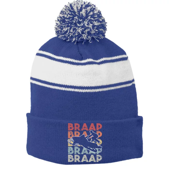 Vintage Braap Snowmobile Gift I Retro Snow Sled Gift Idea Meaningful Gift Stripe Pom Pom Beanie