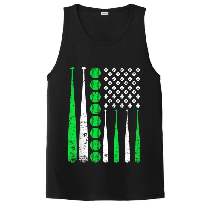 Vintage Baseball St Patricks Day American Flag Shamrock Performance Tank