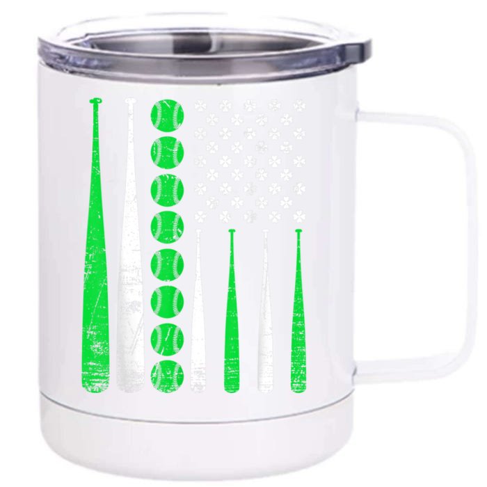 Vintage Baseball St Patricks Day American Flag Shamrock Front & Back 12oz Stainless Steel Tumbler Cup