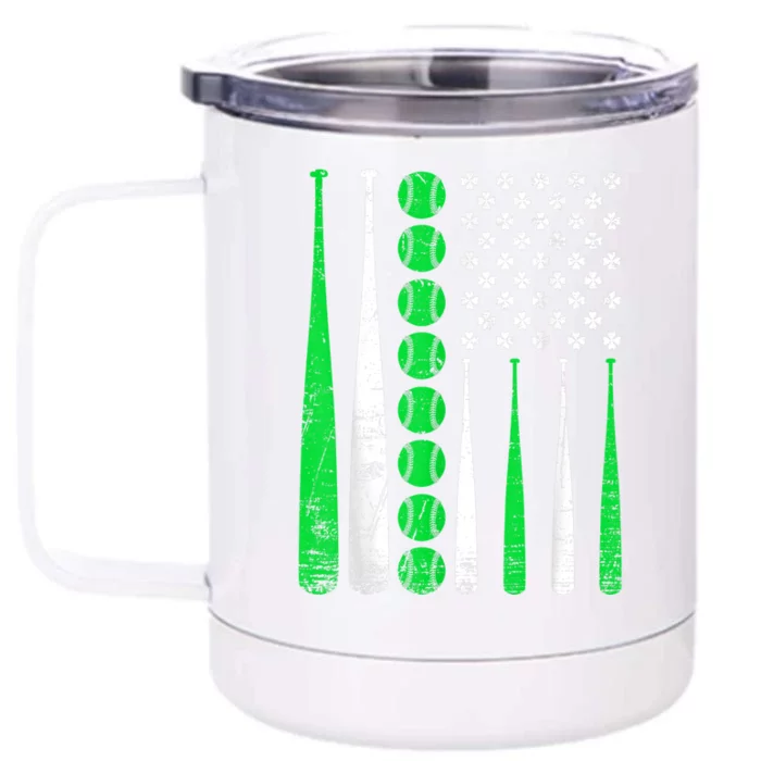 Vintage Baseball St Patricks Day American Flag Shamrock Front & Back 12oz Stainless Steel Tumbler Cup