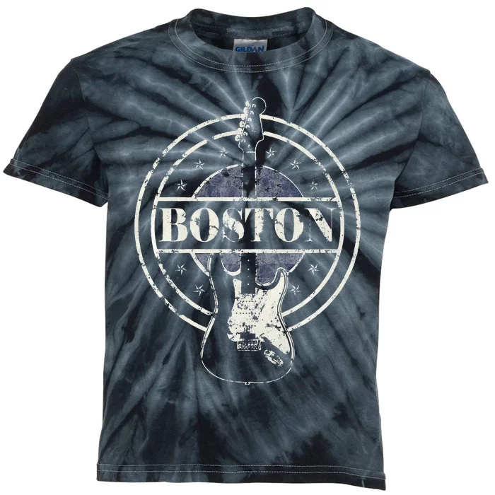 Vintage Boston Souvenir Rock and Roll Guitar Player Kids Tie-Dye T-Shirt