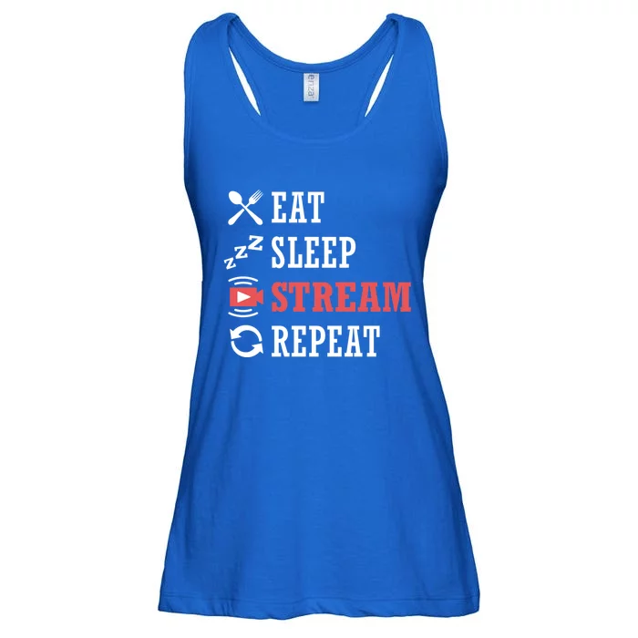 Vlogging Blog Streamer Blogger Eat Sleep Stream Repeat Cute Gift Ladies Essential Flowy Tank