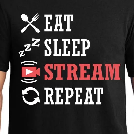 Vlogging Blog Streamer Blogger Eat Sleep Stream Repeat Cool Gift Pajama Set