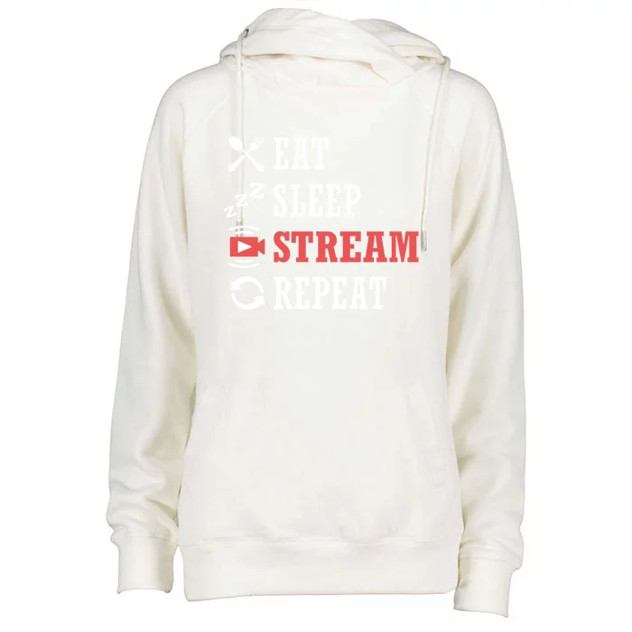 Vlogging Blog Streamer Blogger Eat Sleep Stream Repeat Cool Gift Womens Funnel Neck Pullover Hood