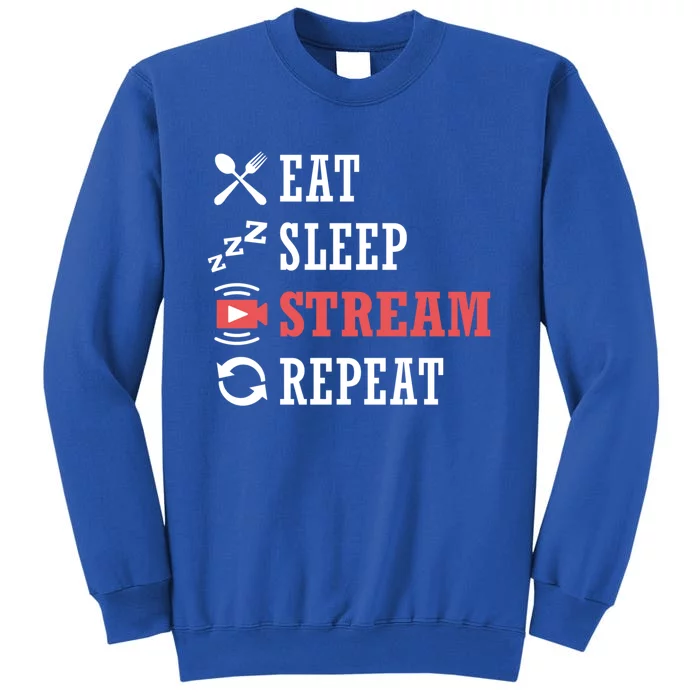 Vlogging Blog Streamer Blogger Eat Sleep Stream Repeat Cool Gift Tall Sweatshirt