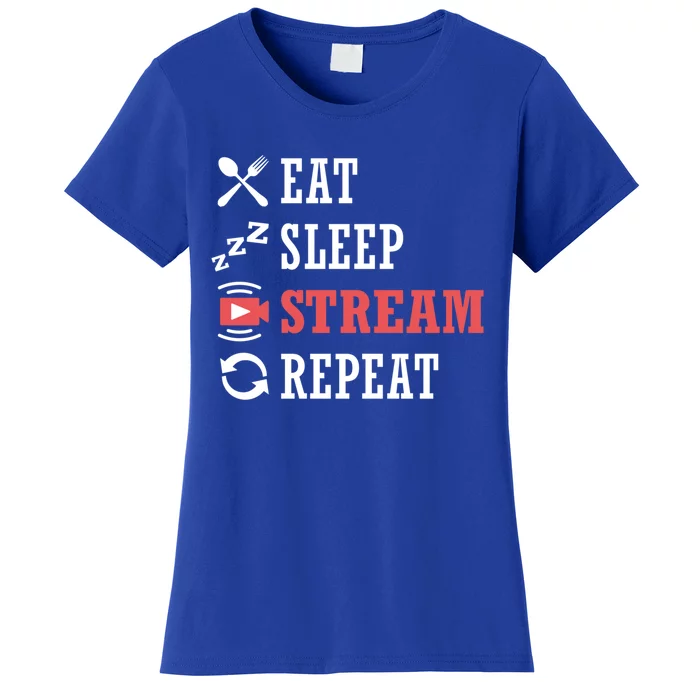 Vlogging Blog Streamer Blogger Eat Sleep Stream Repeat Cool Gift Women's T-Shirt