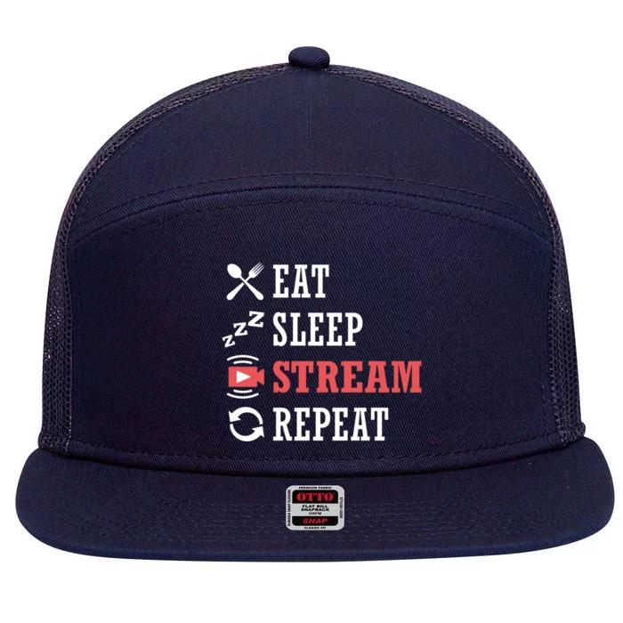 Vlogging Blog Streamer Blogger Eat Sleep Stream Repeat Cool Gift 7 Panel Mesh Trucker Snapback Hat