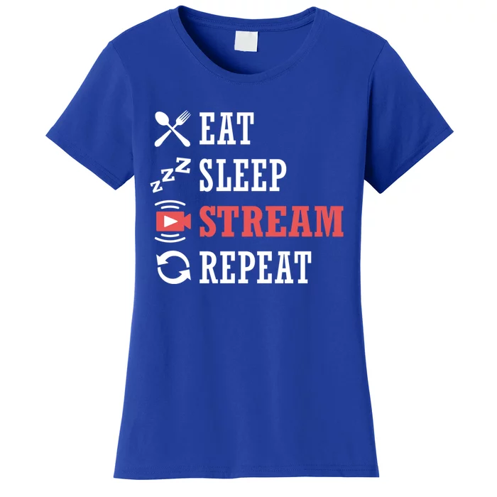 Vlogging Blog Streamer Blogger Eat Sleep Stream Repeat Gift Women's T-Shirt