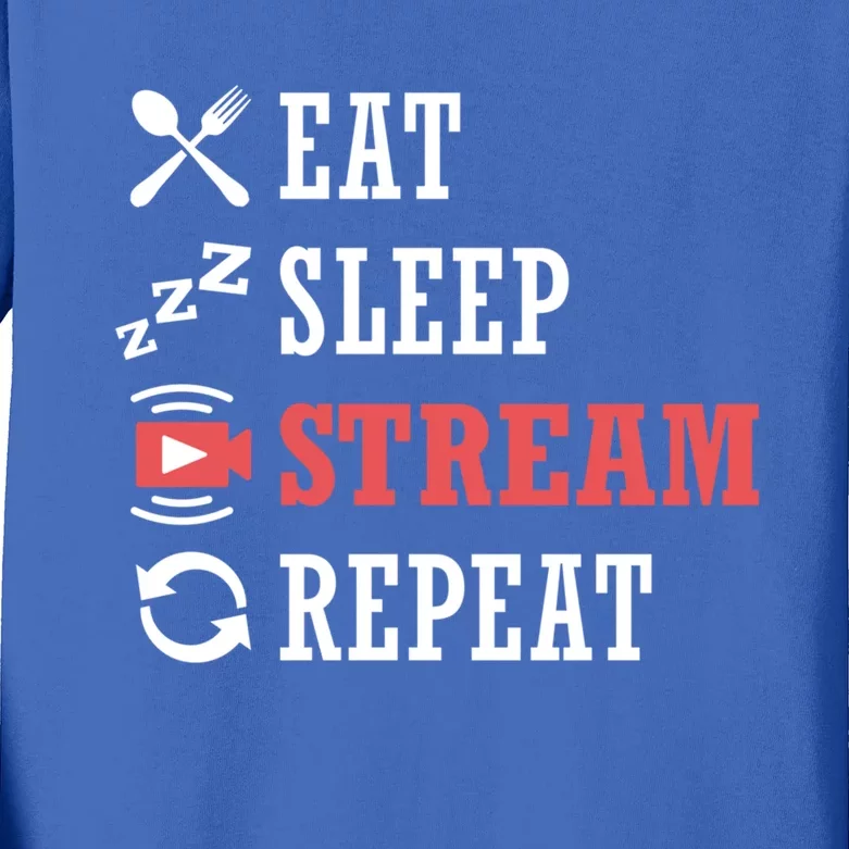 Vlogging Blog Streamer Blogger Eat Sleep Stream Repeat Gift Kids Long Sleeve Shirt