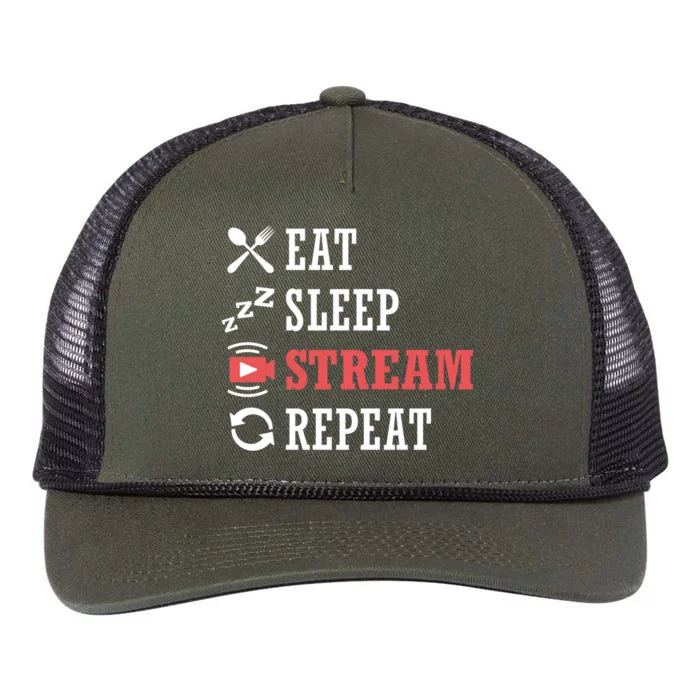 Vlogging Blog Streamer Blogger Eat Sleep Stream Repeat Gift Retro Rope Trucker Hat Cap