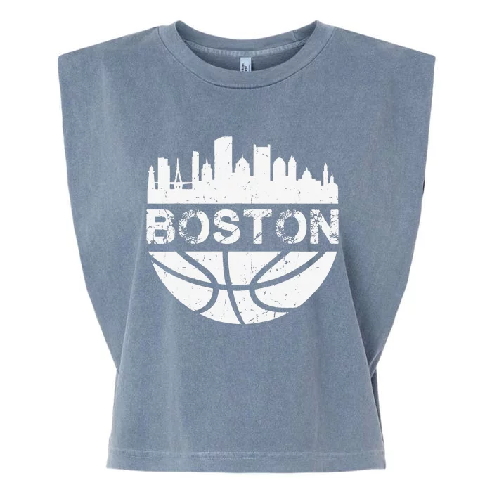 Vintage Boston Skyline Retro Basketball Garment-Dyed Women's Muscle Tee