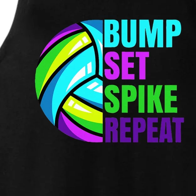 Volleyball Bump Set Spike Repeat Blue Purple Ladies Tri-Blend Wicking Tank