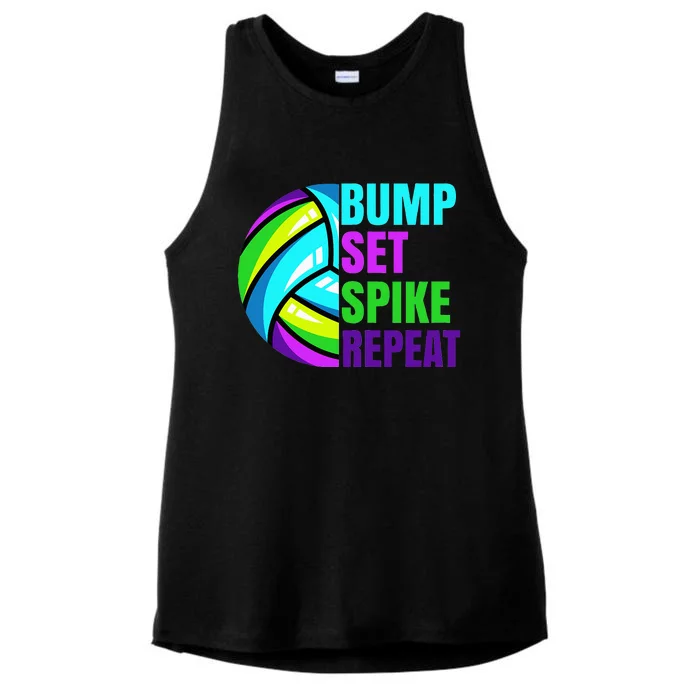 Volleyball Bump Set Spike Repeat Blue Purple Ladies Tri-Blend Wicking Tank