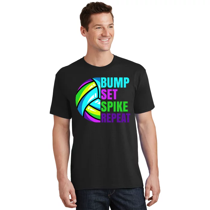 Volleyball Bump Set Spike Repeat Blue Purple T-Shirt