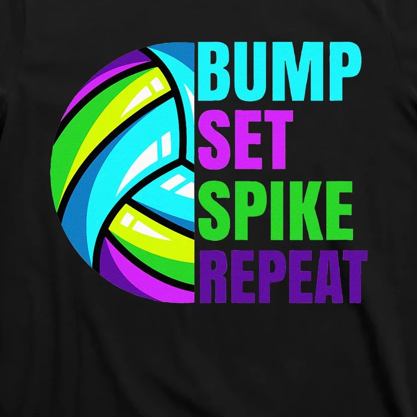 Volleyball Bump Set Spike Repeat Blue Purple T-Shirt