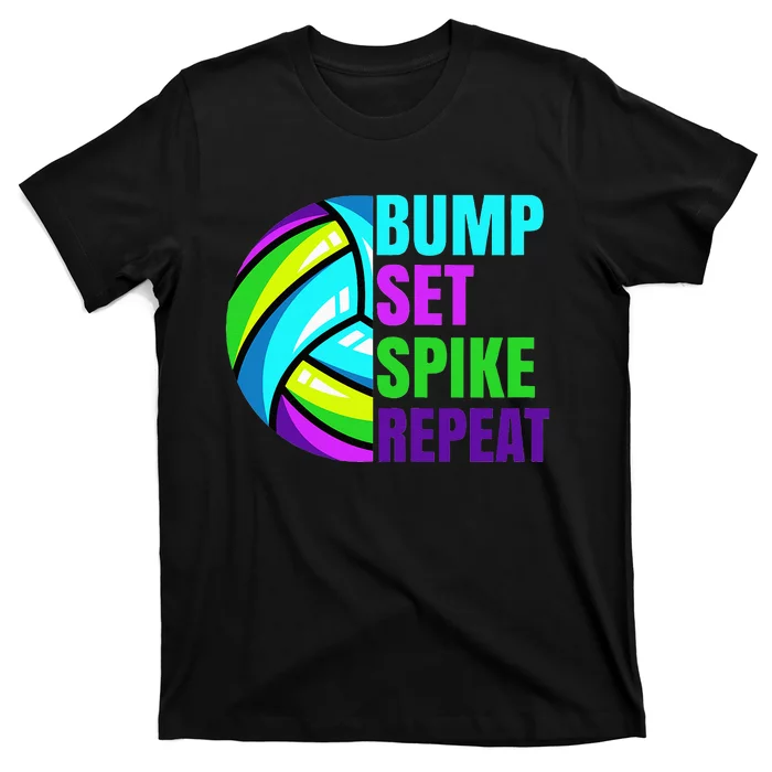 Volleyball Bump Set Spike Repeat Blue Purple T-Shirt