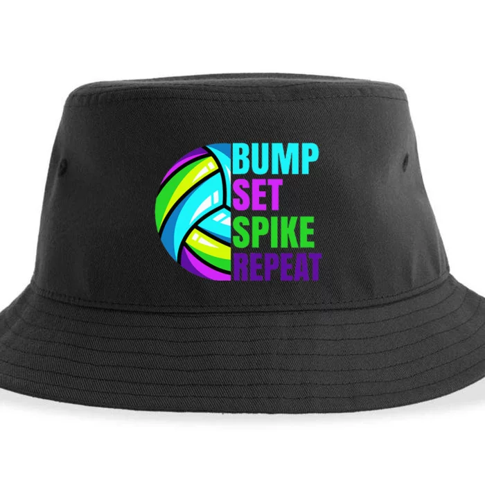 Volleyball Bump Set Spike Repeat Blue Purple Sustainable Bucket Hat