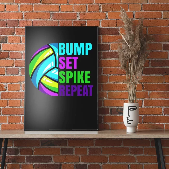 Volleyball Bump Set Spike Repeat Blue Purple Poster