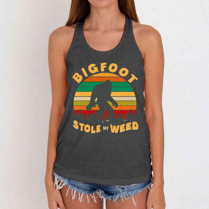 Vintage Bigfoot Stole My Weed 420 Marijuana Women's Knotted Racerback Tank