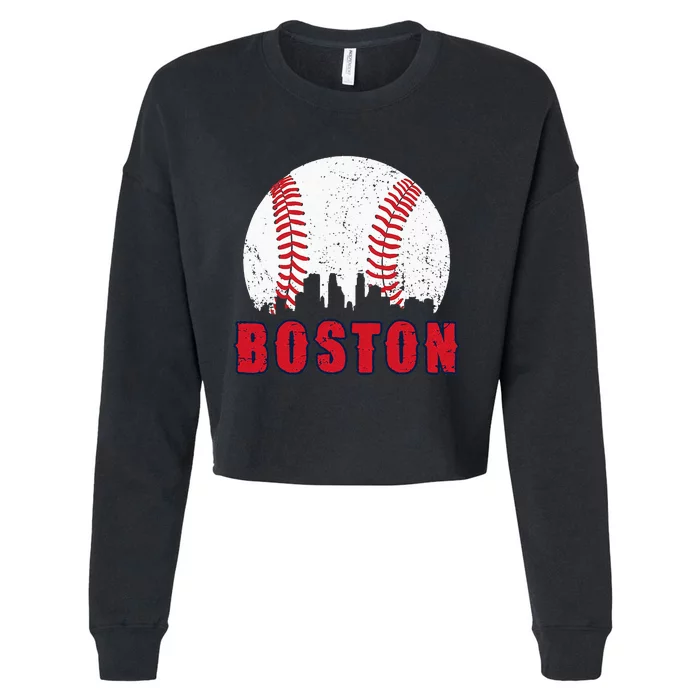 Vintage Boston Skyline Baseball Throwback For Red Game Day Cropped Pullover Crew