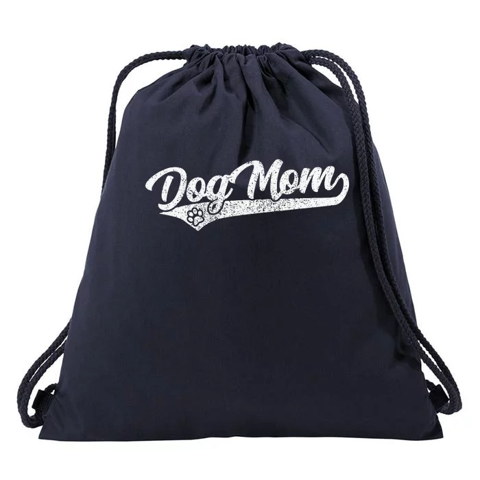 Vintage Baseball Style Retro Distressed Dog Mom Drawstring Bag