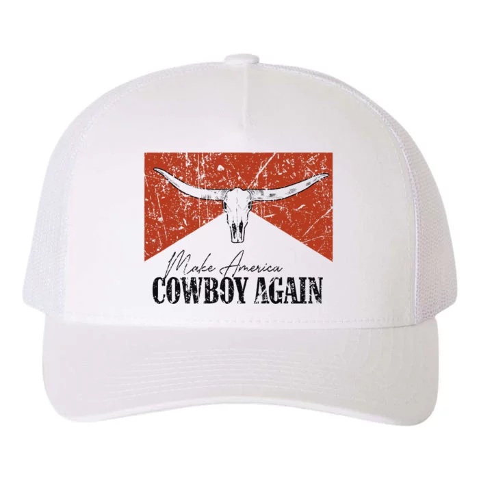 Vintage Bull Skull Makes America A Cowboy Again Country Yupoong Adult 5-Panel Trucker Hat