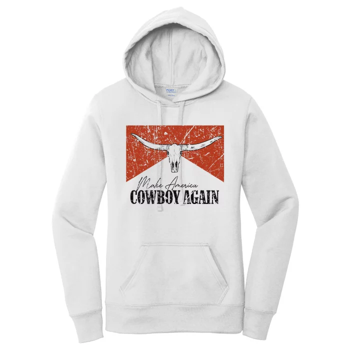 Vintage Bull Skull Makes America A Cowboy Again Country Women's Pullover Hoodie