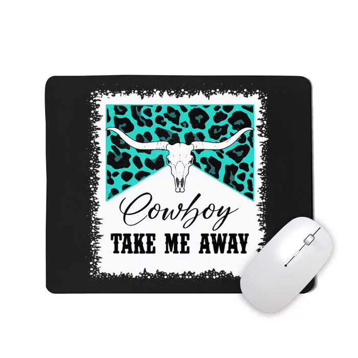 Vintage Bull Skull Leopard Bleached Cowboy Take Me Away Mousepad