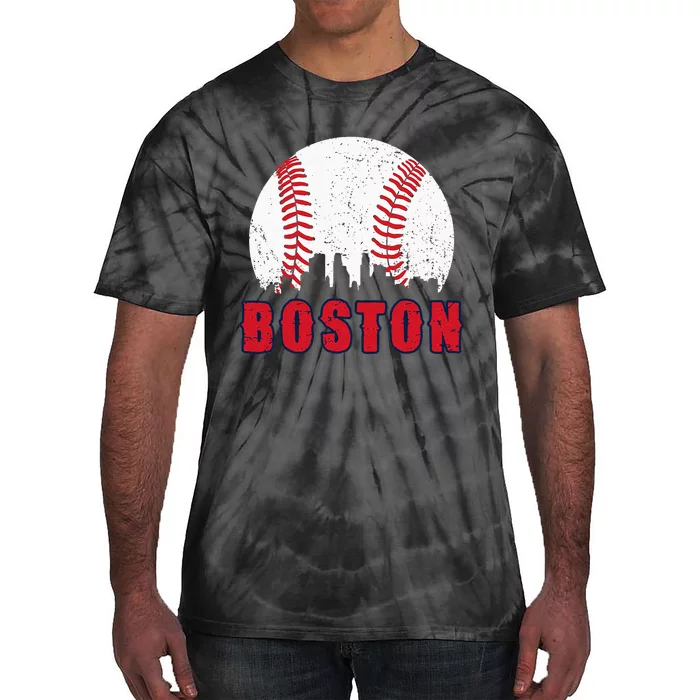 Vintage Boston Skyline Baseball Throwback For Red Game Day Tie-Dye T-Shirt