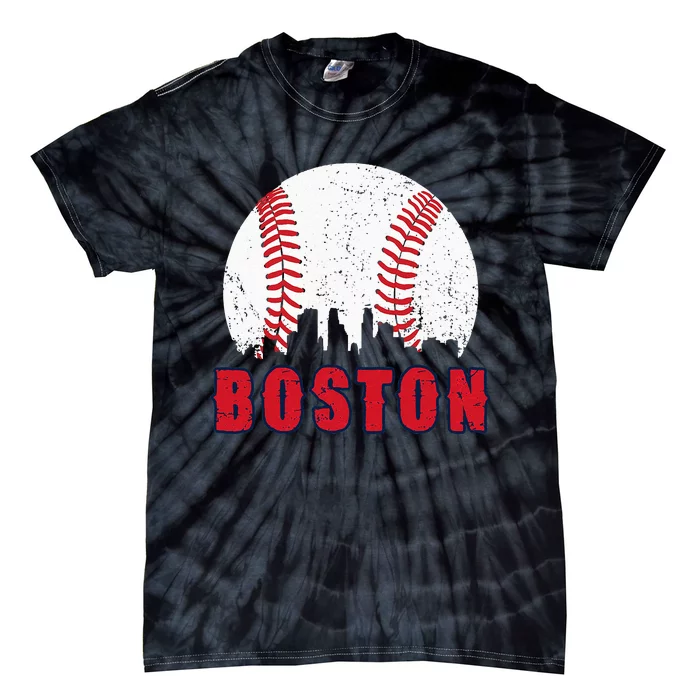 Vintage Boston Skyline Baseball Throwback For Red Game Day Tie-Dye T-Shirt