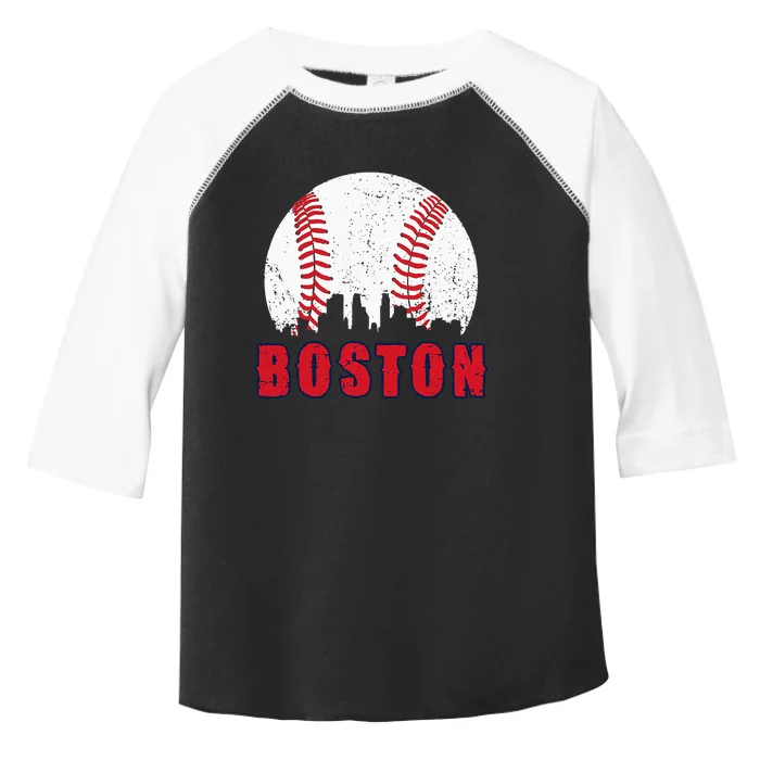 Vintage Boston Skyline Baseball Throwback For Red Game Day Toddler Fine Jersey T-Shirt