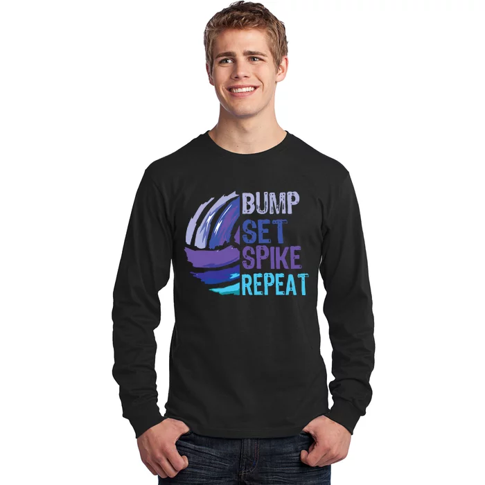 Volleyball Bump Set Spike Repeat Blue Purple Teen Long Sleeve Shirt