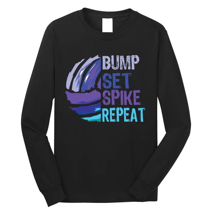 Volleyball Bump Set Spike Repeat Blue Purple Teen Long Sleeve Shirt