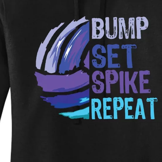 Volleyball Bump Set Spike Repeat Blue Purple Teen Women's Pullover Hoodie