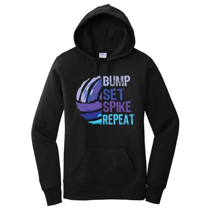 Volleyball Bump Set Spike Repeat Blue Purple Teen Women's Pullover Hoodie