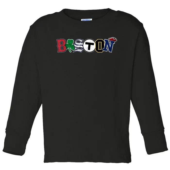 Vintage Boston Sports Fan City Pride Toddler Long Sleeve Shirt