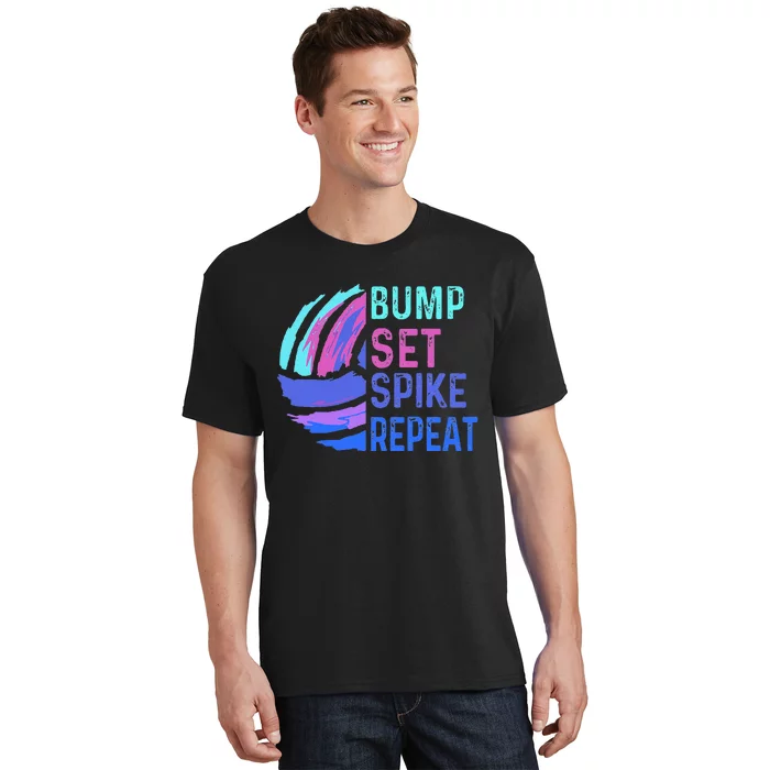 Volleyball Bump Set Spike Repeat Blue Purple Teen T-Shirt