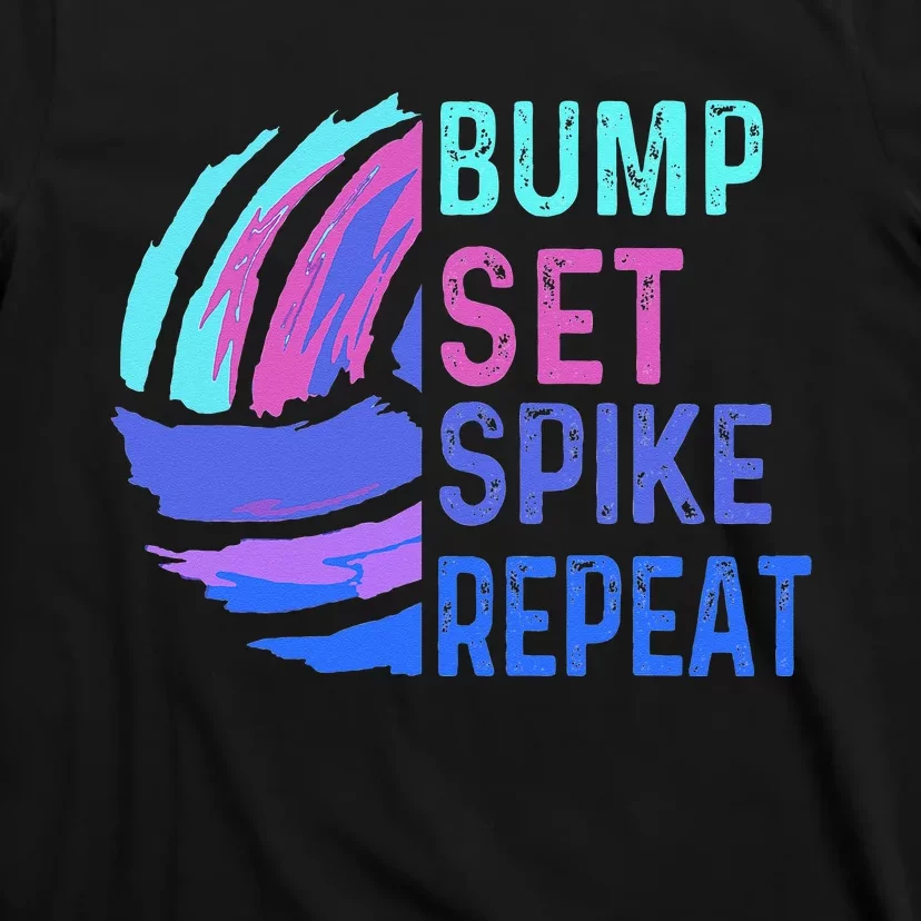 Volleyball Bump Set Spike Repeat Blue Purple Teen T-Shirt