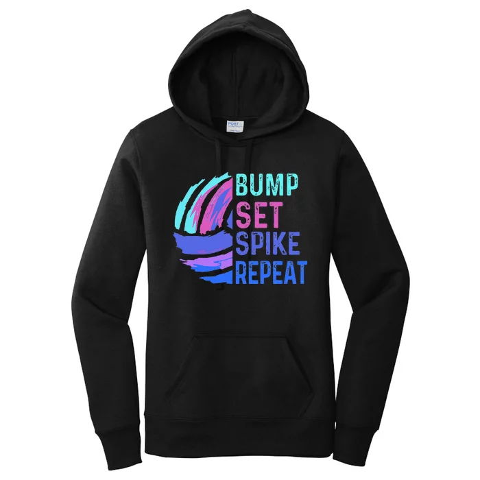 Volleyball Bump Set Spike Repeat Blue Purple Teen Women's Pullover Hoodie