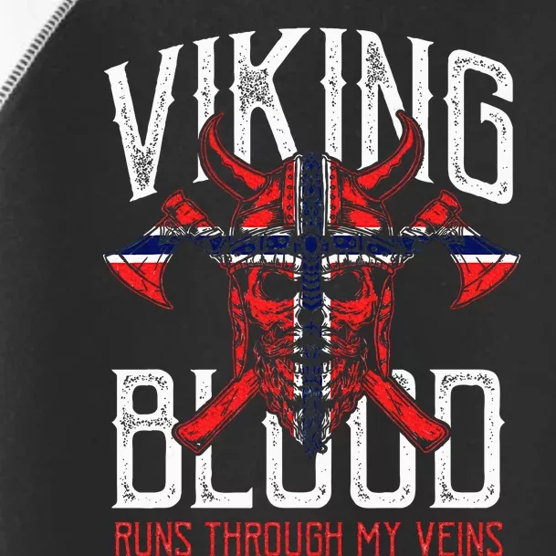 Viking Blood Skull Norwegian Flag Pride Norway Toddler Fine Jersey T-Shirt