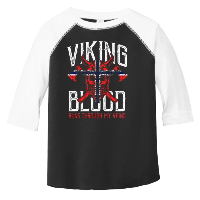 Viking Blood Skull Norwegian Flag Pride Norway Toddler Fine Jersey T-Shirt