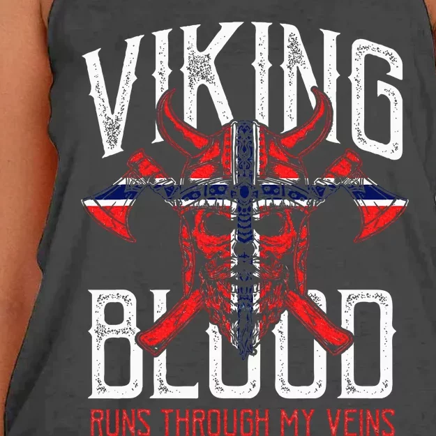 Viking Blood Skull Norwegian Flag Pride Norway Women's Knotted Racerback Tank